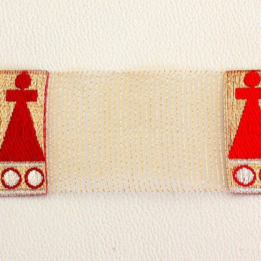 Gold Sheer Trim With Red, Green, Orange And Fuchsia Pink Threadwork
